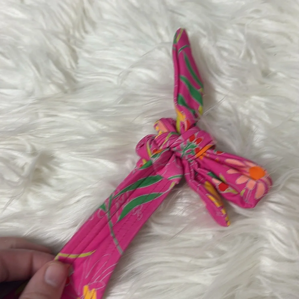 Kate Spade Pink Flash Bikini Swim Bottoms Floral Print Side Buckle Side Tie